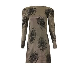 Victoria Beckham gold puff sleeve mini dress palms